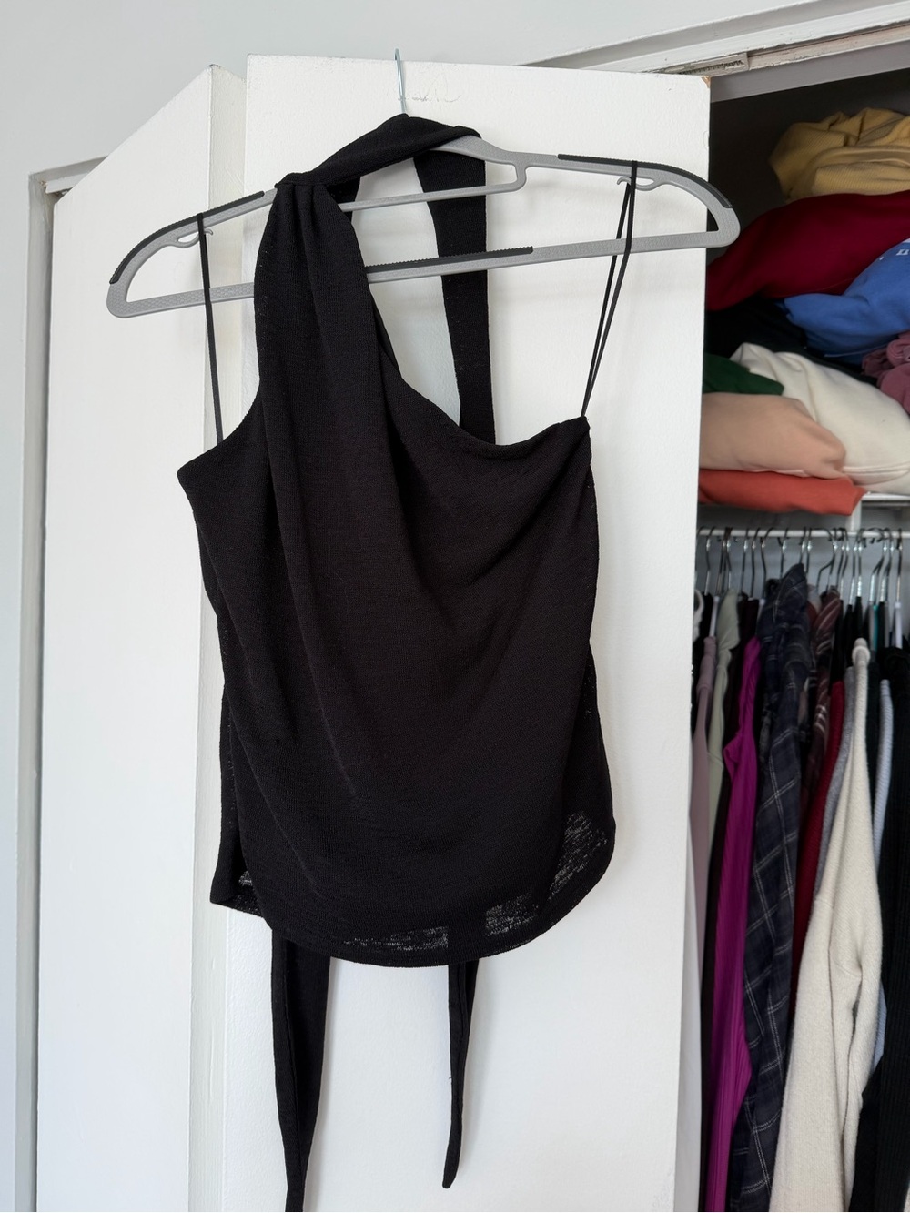 Princess Polly Black One-Shoulder Tie-Back Camisole